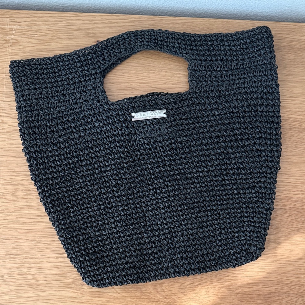 Seafolly Black Woven Tote Bag